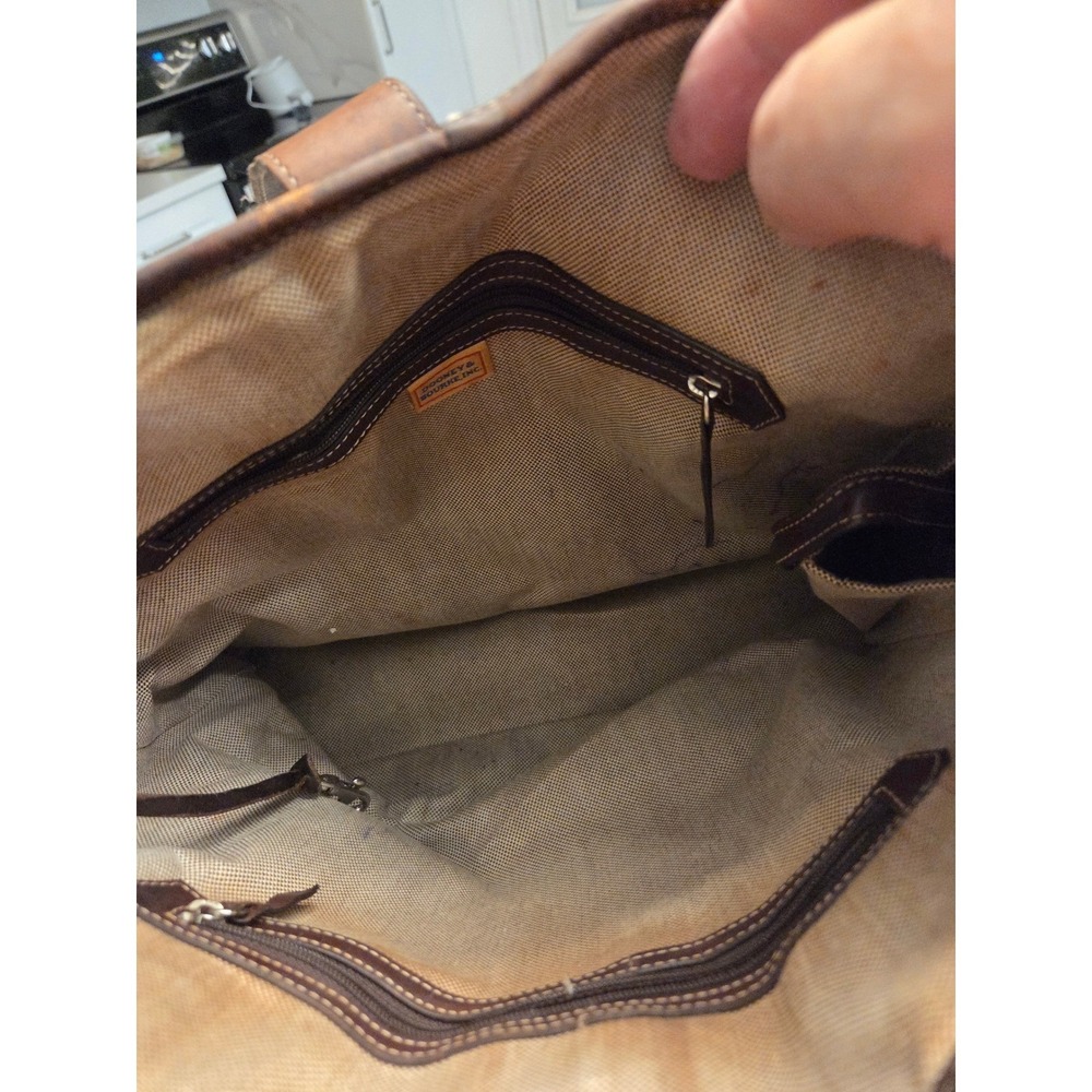 Dooney & Bourke Signature Monogram Canvas Tote Brown Leather Trim Vintage Y2K - Picture 7 of 8